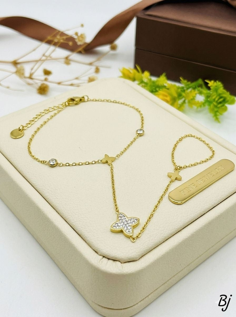 Fancy Stainless Steel Zircon Stone Ring Bracelet