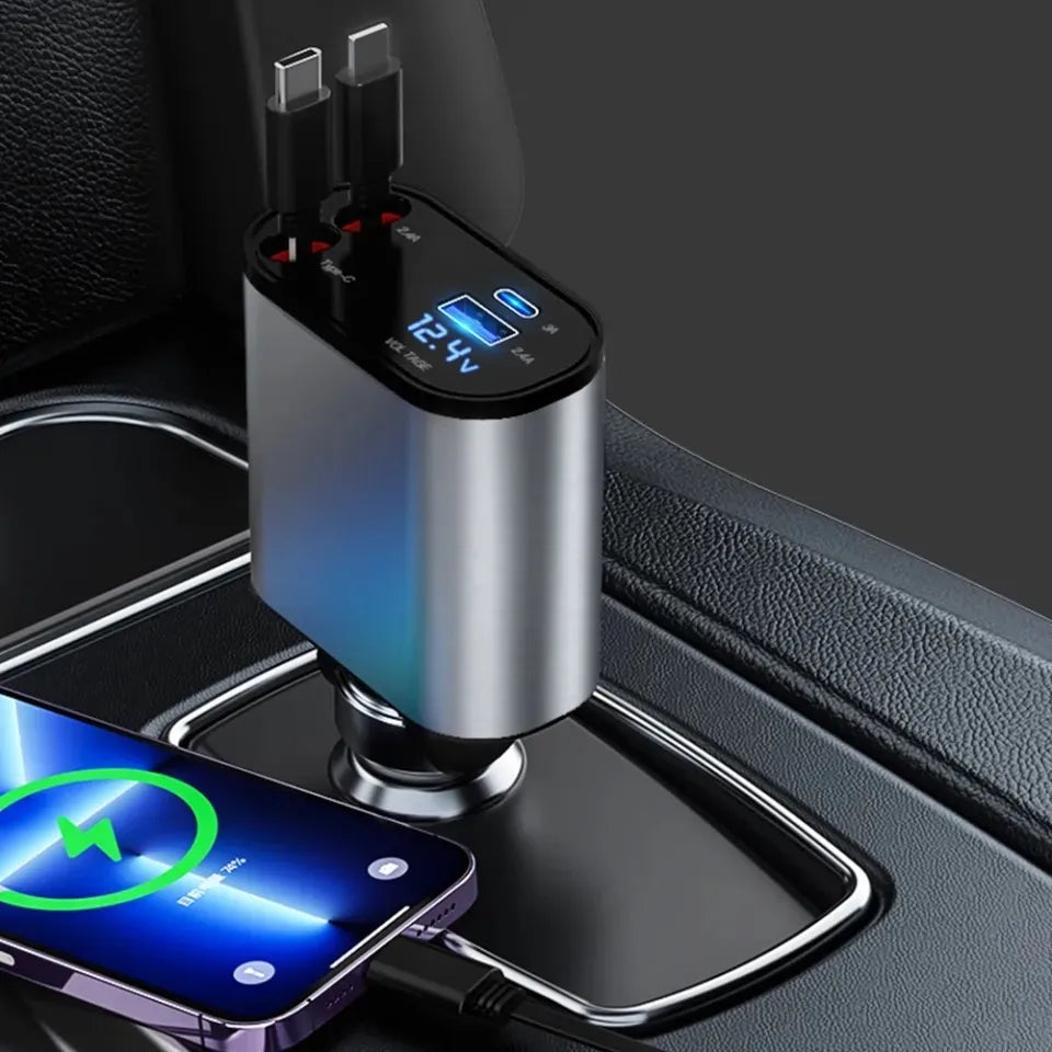 4 IN 1 Retractable Car Phone fast Charger 120W Car Charger USB