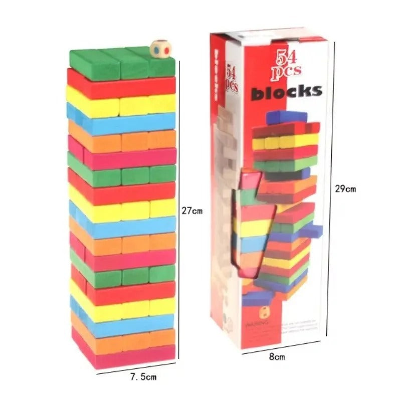 54-Piece Colorful Wooden Jenga Game Jumbo Size | Classic Stacking & Balance Game for Kids & Family