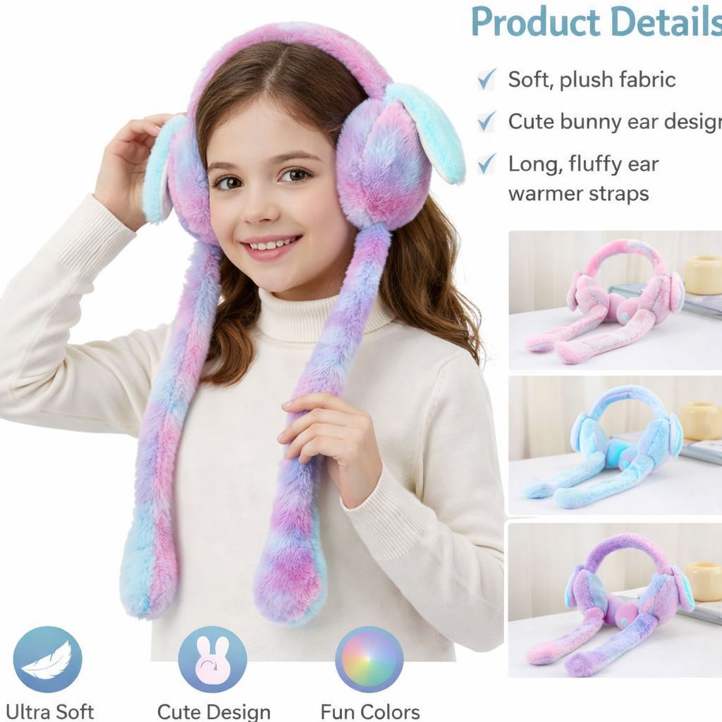 Kids Winter Earmuffs With Moving Rabbit Ear Cover