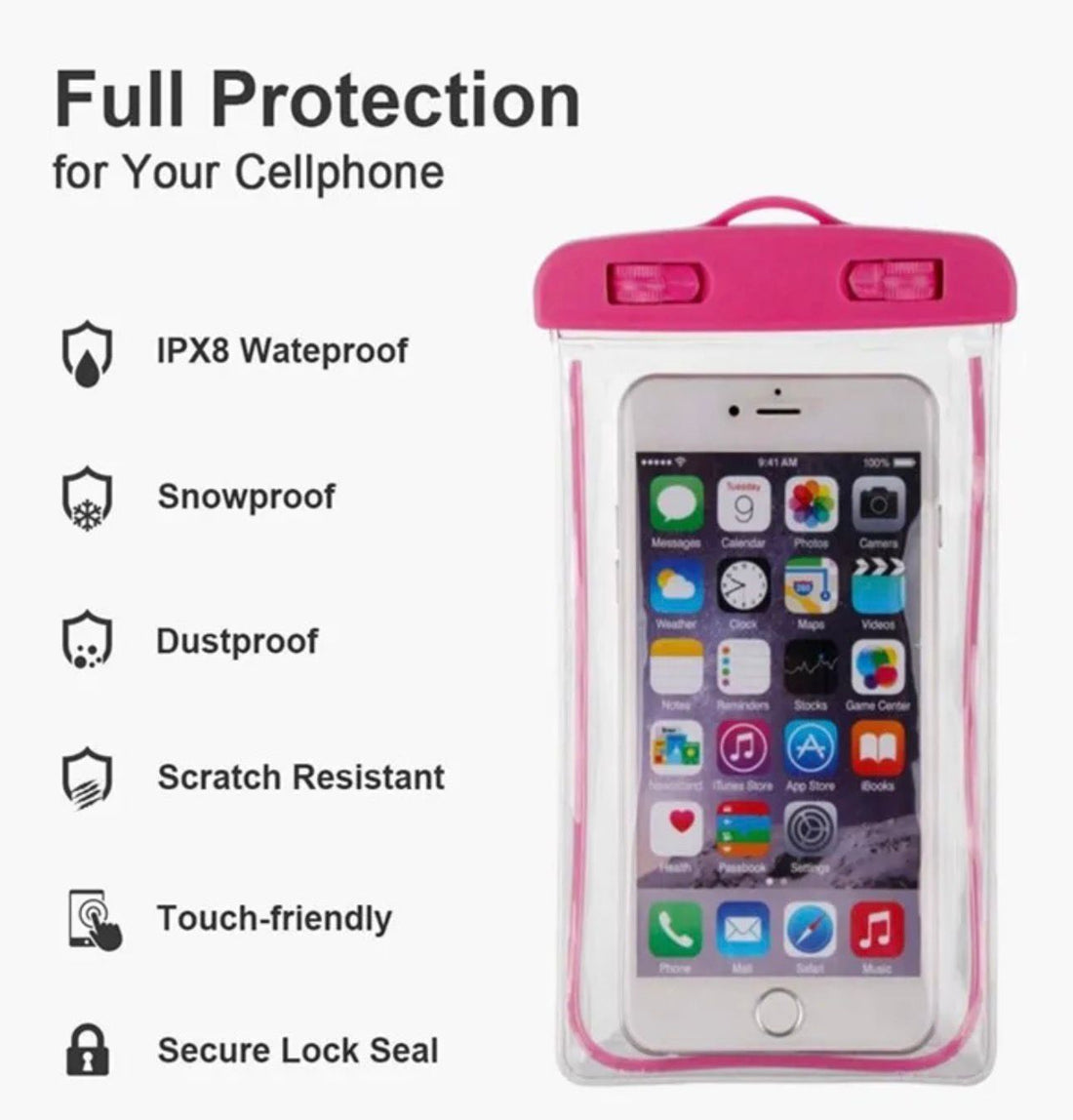 Universal Transparent Waterproof Mobile Pouch Secure Case for Beach, Swimming & Rain