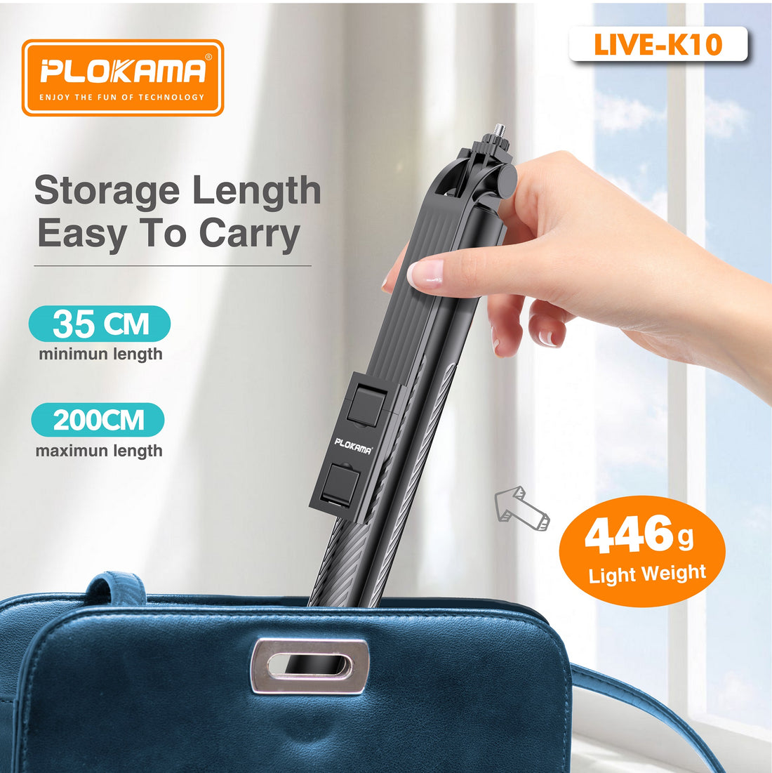 Live K10 Selfie Stick Tripod 6.5 Feet / 200CM Mobile Stick